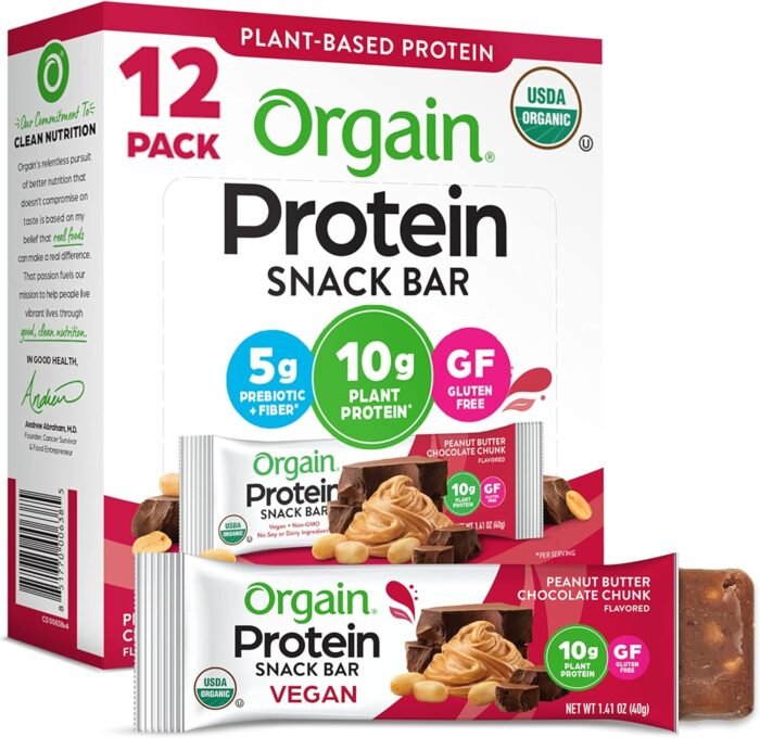 Orgain Organic Vegan Protein Bars, Peanut Butter Chocolate Chunk - 10g Plant Based Protein, Low Calorie Healthy Snacks, No Lactose or Soy Ingredients, Gluten Free, Non-GMO - 1.41 Oz (Pack of 12) - Image 2