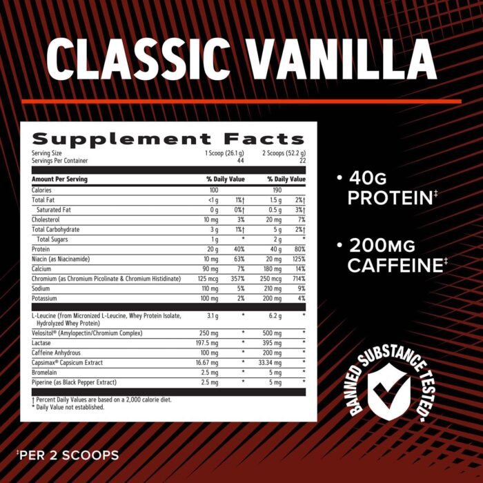 GNC AMP Wheybolic Ripped Protein Powder & Thermogenic Protein Supplement, Muscle Strength & Size, Energy & Endurance, 40g Protein, 6.2g Leucine, 15g EAA, Caffeine, Classic Vanilla, 22 Servings - Image 6