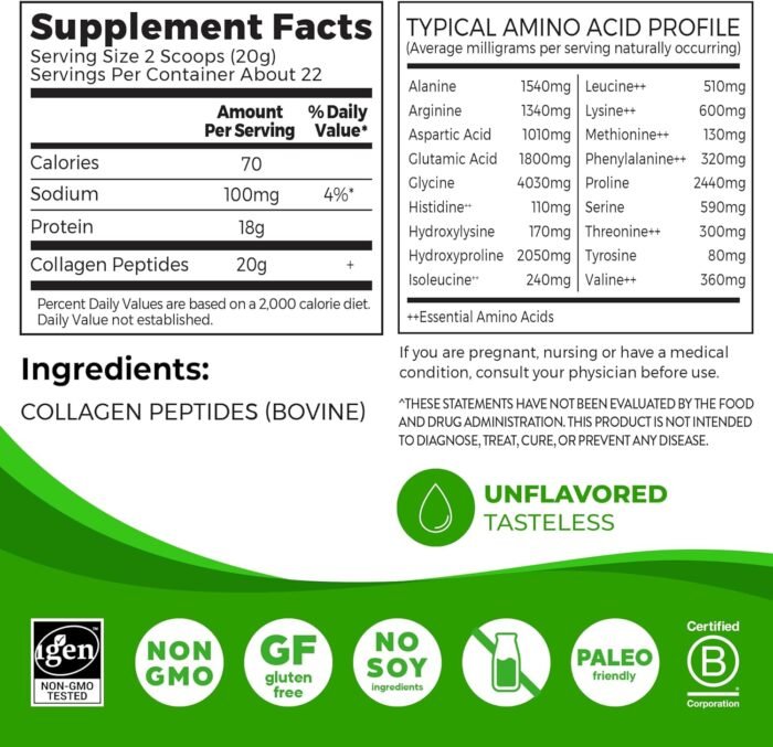 Orgain Hydrolyzed Collagen Peptides Powder For Women & Men, 20g Grass Fed Collagen, Unflavored - Hair, Skin, Nail, & Joint Support Supplement, Paleo & Keto, Non-GMO, Type I and III, 1lb - Image 3