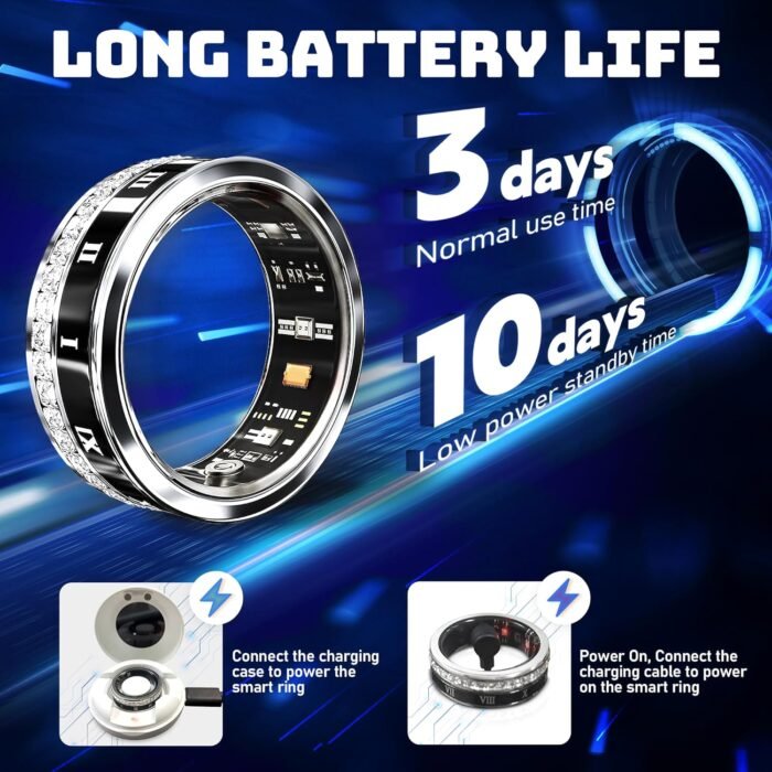 Smart Ring for Women & Men | IP68 Waterproof Fitness Tracker |Sleep Tracking Heart Rate Blood Oxygen Healthy Monitor Monitor | Activity/Steps/Calories | for iOS & Android (Inky, 9#) - Image 4