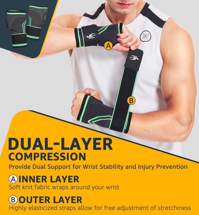 HiRui 2-Pack Wrist Brace Wrist Wraps, Hand Compression Sleeves with Wrist Straps Support for Fitness Weightlifting MTB Tendonitis Carpal Tunnel Arthritis Pain Relief (Green, X-Large) - Image 6