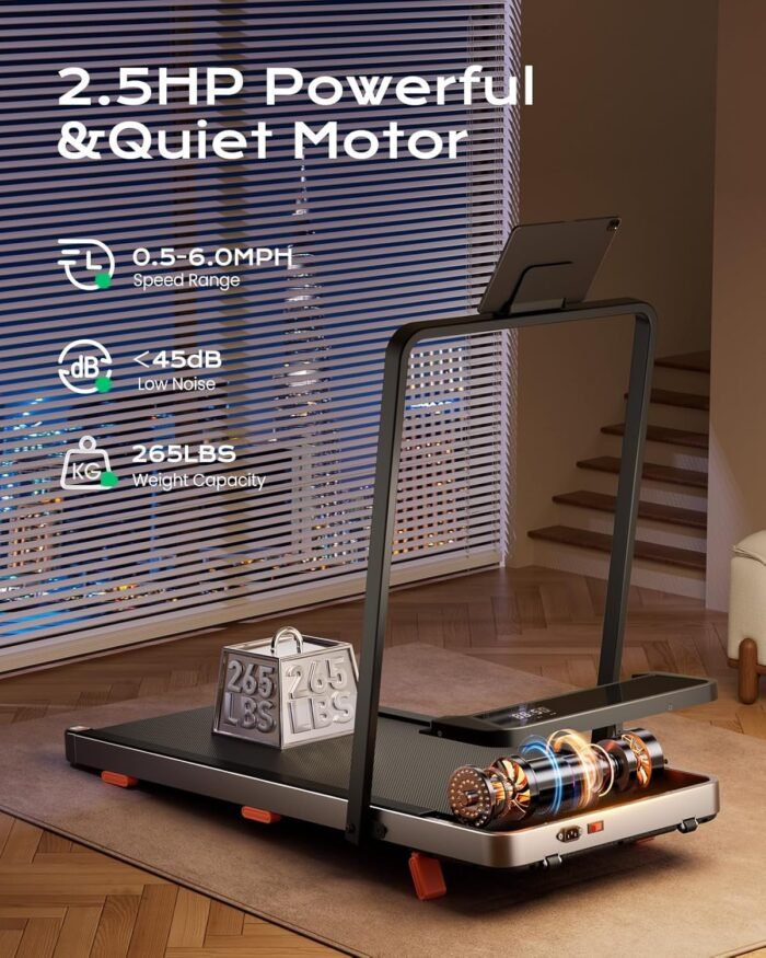 Walking Pad,Treadmill with Incline for Home Office, 2.5HP Portable Under Desk Treadmill with 265 Lbs Capacity,Remote Control, Led Display - Image 5