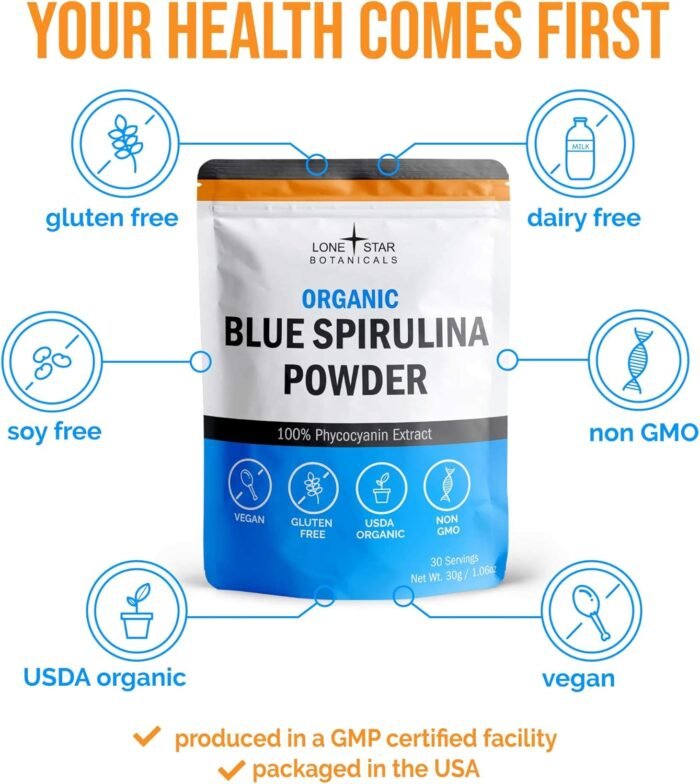 Organic Blue Spirulina Powder - 100% Pure Superfood Blue-Green Algae, Natural Food Coloring for Smoothies & Protein Drinks - Non GMO, Gluten-Free, Vegan + USDA Certified, 300 Servings, No Fishy Smell - Image 6