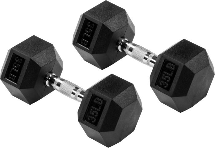 Premium Rubber Encased Hex Dumbbell, 35LB Pair - Image 3