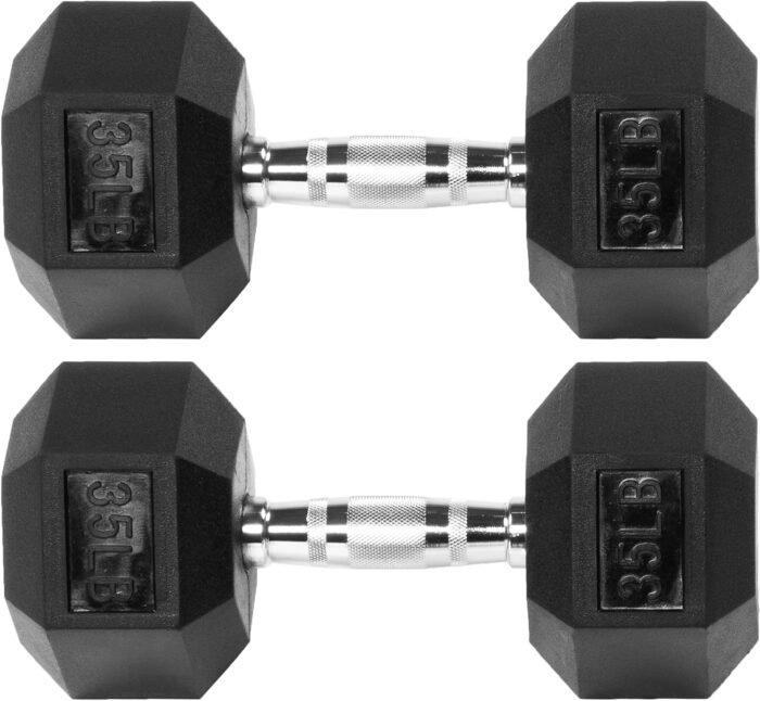 Premium Rubber Encased Hex Dumbbell, 35LB Pair - Image 2