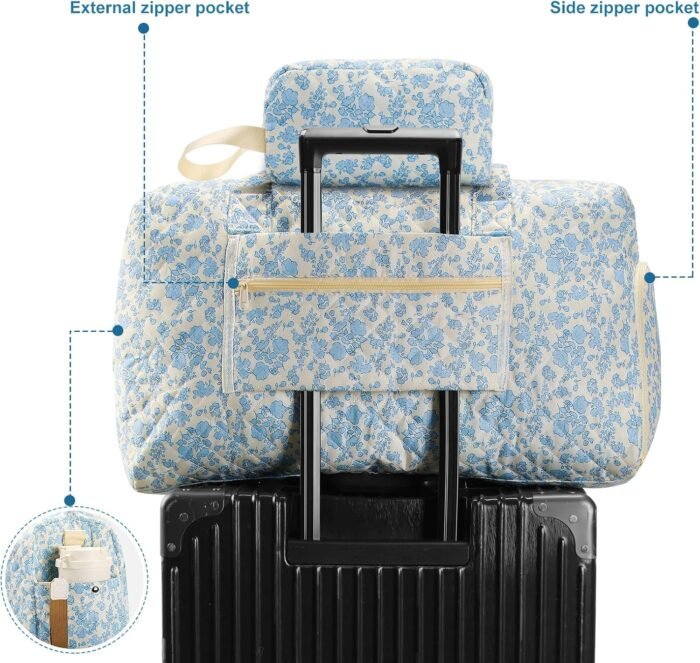 Travel Duffle Bag, Weekender Overnight Quilted Duffle Bag for Women, Large Capacity Duffel Bag with Shoe Compartment, Gym Tote Bags with Dry and Wet Separation (2 Pcs) - Image 4