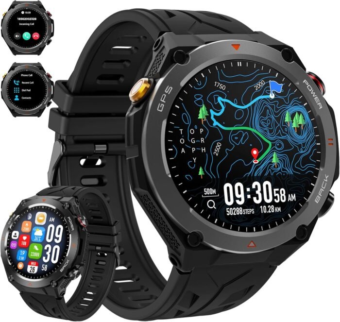 Military Smart Watch with GPS, Pressure/Altitude/Compass, Rugged Smartwatch for Men with 650mAh Extra-Large Battery, Answer/Make Call, 100+ Sports Mode, Metal Body Fitness Tracker for Android iOS - Image 2