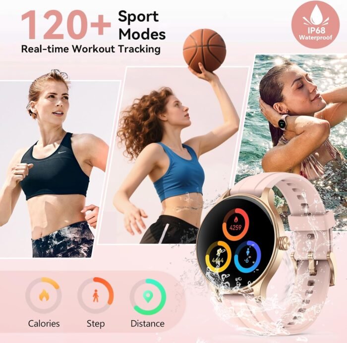 Fitpolo Smart Watches for Women (2 Bands), 1.27" Stylish Smartwatch, IP68 Waterproof Fitness Tracker with Bluetooth Calls (Make/Answer), Heart Rate/SpO2/Sleep Monitor, 7 Days Battery - Pink - Image 6