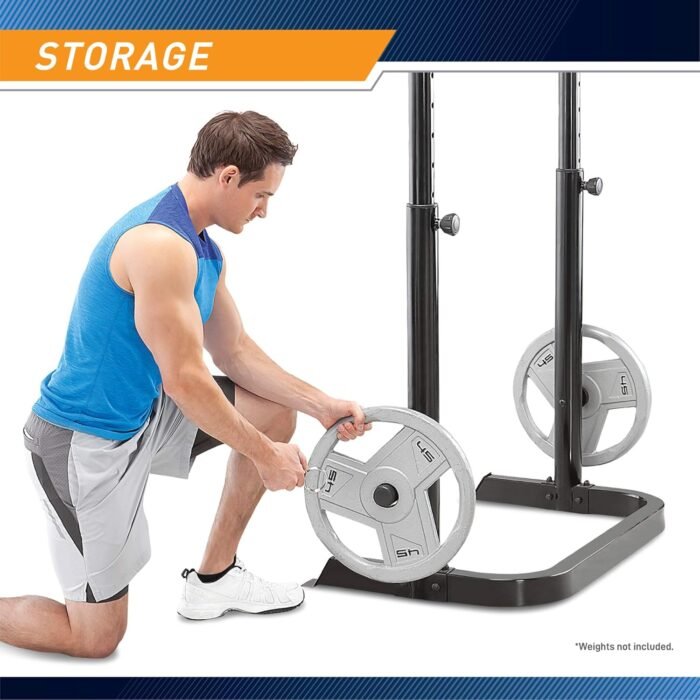 Marcy Olympic Workout Bench for Home Gym Strength Training Equipment with Preacher Curl Pad and Weight Rack Storage, White/Black - Image 5