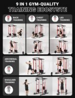 YOLEO Smooth Dual Pulley System Power Cage, 1600LBS Adjustable Cable Crossover Power Rack, Multi-Functional Squat Rack for Home Gym with More Training Attachment - Image 4