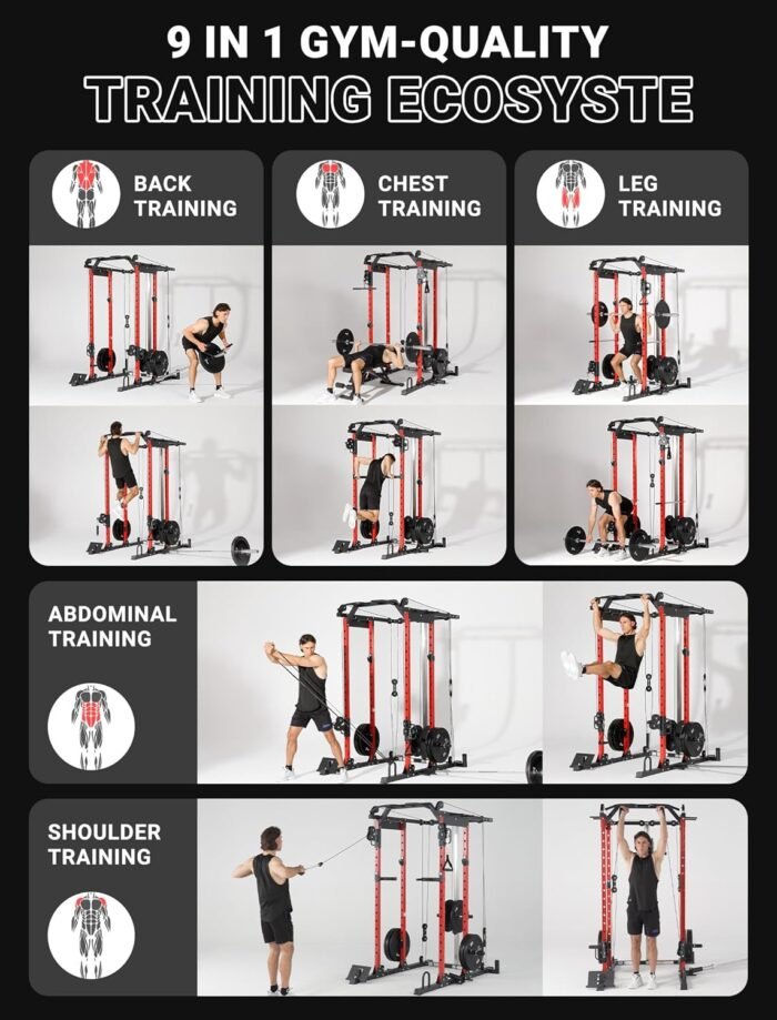 YOLEO Smooth Dual Pulley System Power Cage, 1600LBS Adjustable Cable Crossover Power Rack, Multi-Functional Squat Rack for Home Gym with More Training Attachment - Image 4