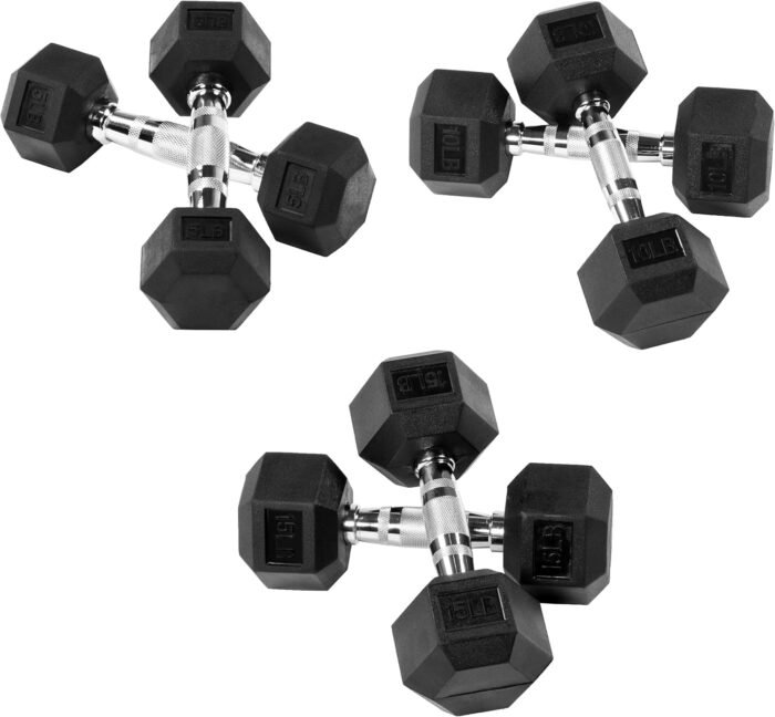 OLIXIS Hex Dumbbells Rubber Coated Hand Weight Set, 60LBS Sets - Image 3