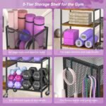 5 Tier Dumbbell Rack, Yoga Mat Storage Holder, Home Gym Storage Rack, Workout Equipment Storage Organizer, Weight Storage Holder Rack with Hooks and Wheels - Image 7