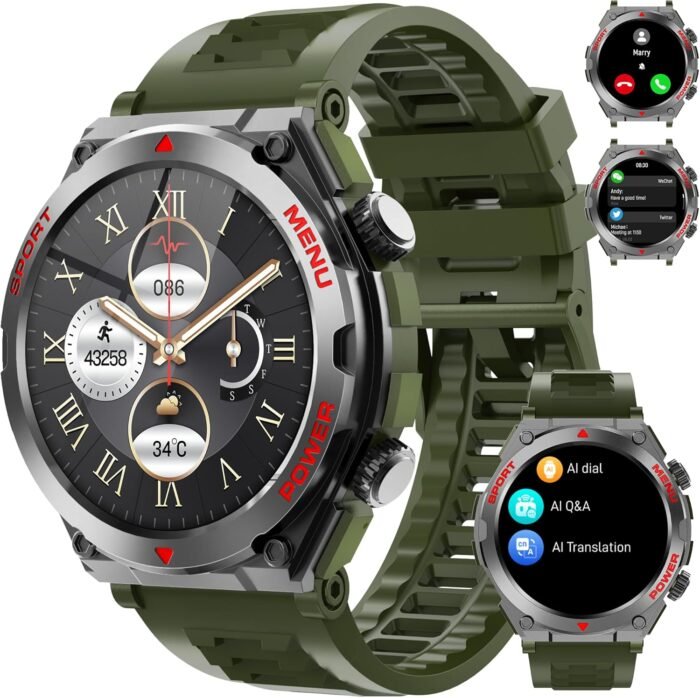 Military Smart Watches for Men(Answer/Make Calls), 1.52" HD Fitness Watch, AI Built-in,Heart Rate Sleep Monitor, AI Face,100+ Sport Modes, Text, IP68 Waterproof Smartwatch for Android iOS - Image 2