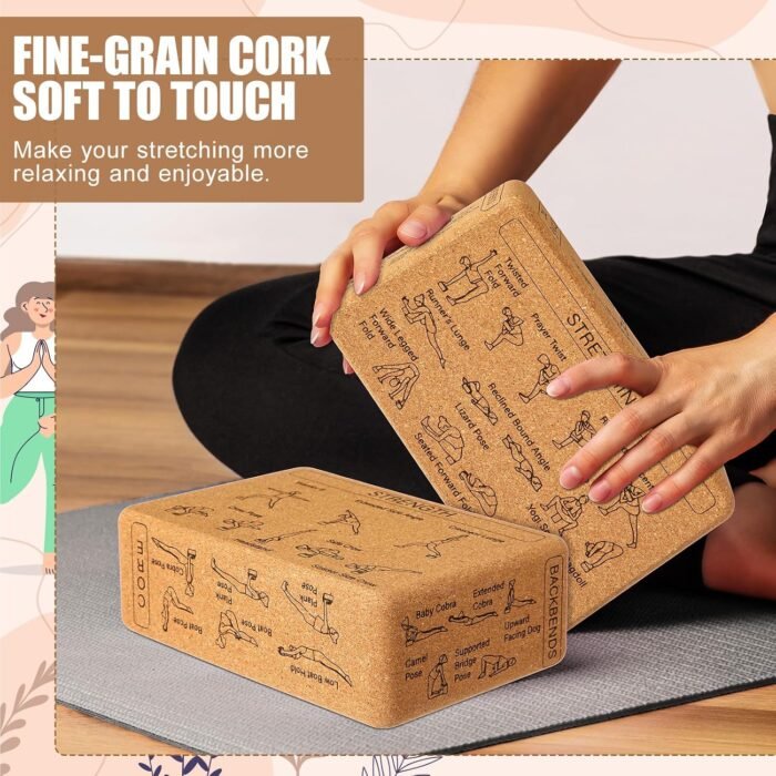 Cork Yoga Blocks 2 Pack Yoga Poses Teaching Cork Blocks, Suitable Poses for Beginners and Experts High Density Block with Non Slip Surface for Better Support, Balance Comfort (Beige) - Image 7