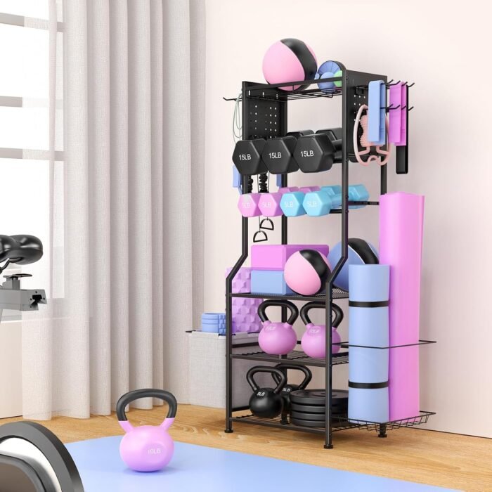 Dumbbell Rack, Home Gym Storage for Kettlebells, Yoga Mat & Strength Training Equipment, Weight Rack With Peg Board Organizer, Workout Gym Equipment Storage - Image 3