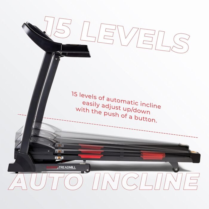 Sunny Health & Fitness Premium Folding Treadmill for Home with Adjustable Incline, Shock Absorption, Digital Monitor, Pulse Sensors, Speed Buttons, Optional Free SunnyFit App Bluetooth Connection - Image 6