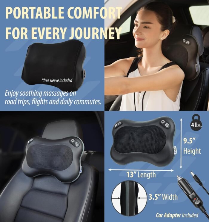 Zyllion Shiatsu Back and Neck Massager with Heat (FSA HSA Eligible) 3D Kneading 2-Speed Electric Deep Tissue Massage Pillow for Muscle Pain Relief, Arthritis, Sciatica on Shoulder, Leg, Foot ZMA-34 - Image 5
