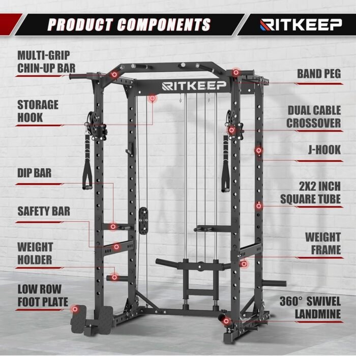 RitKeep Power Cage M10 for Home Weight Training, with Olympic Barbell&Bench,Power Rack with Pulley System, Multi-Function Workout Machine - Image 3