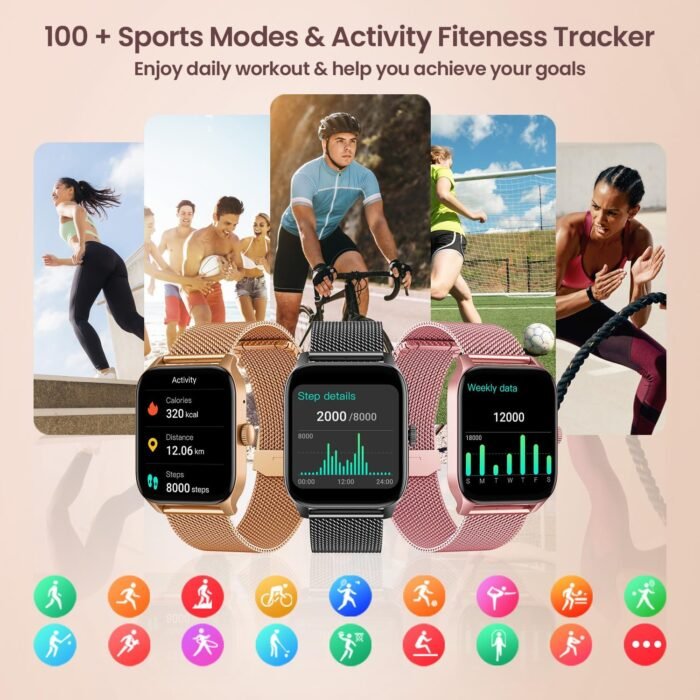 Smart Watches for Women Android iOS Phones: Gold Smartwatch for Women 1.83" Touchscreen with Answer/Make Call Waterproof Heart Rate Blood Pressure Sleep Sport Alarm Pedometer Calorie Fitness Tracker - Image 6