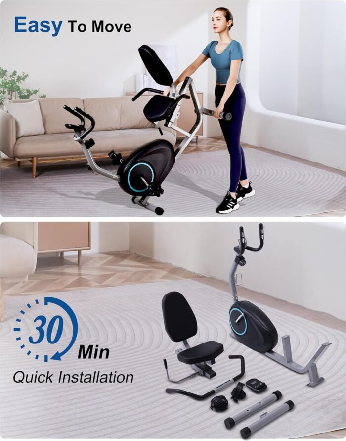 Recumbent Exercise Bike for Seniors - 400LB Weight Capacity Recumbent Bikes with Comfortable Seat, Pulse Sensor, 16-level Resistance, LCD Monitor - Image 6