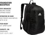 adidas Foundation Backpack for Laptop, Large Durable Athletic Gym Bag, Black/White, One Size - Image 4