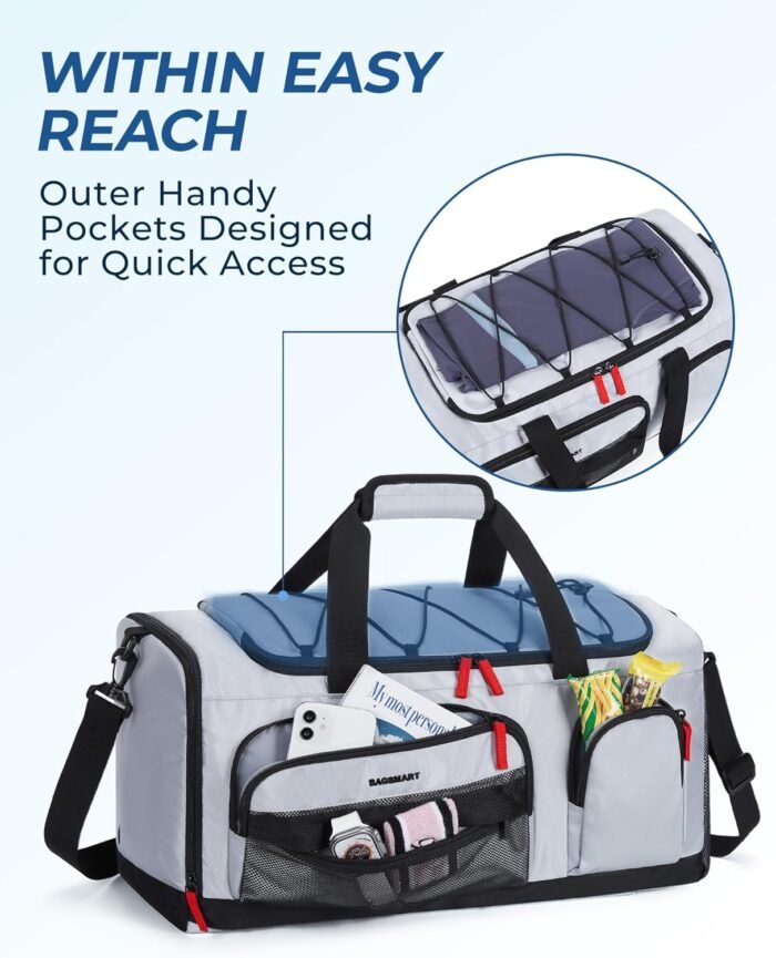 BAGSMART Gym Bag for Women & Men, 35L Sports Travel Duffel Bag with Shoe Compartment，Anti-Theft Carry On Weekender Bag for Airplane, Water Resistant Workout Overnight Backpack for Travel Gym,Grey - Image 10