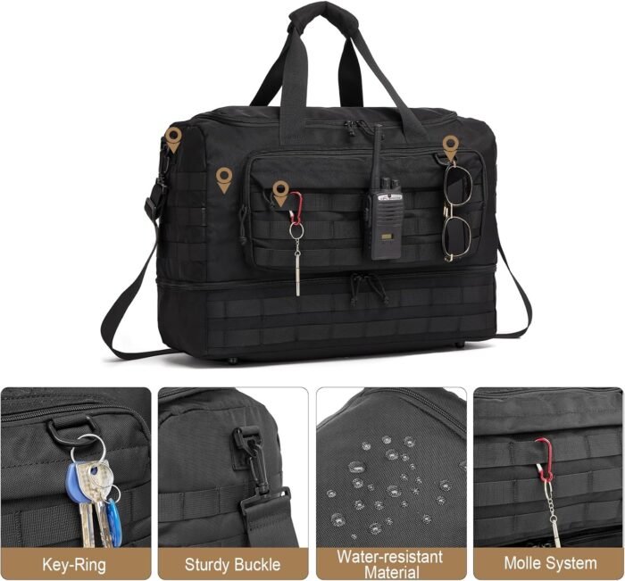 Travel Bag for Men,Military Tactical Gym Duffle Bag with Shoe Compartment Tactical Duffle Bags for Travel Carry on Bag Weekender Overnight Sport Duffel Range Bag for Workout-Black - Image 3
