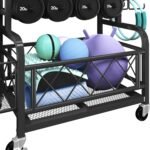 Yaheetech Weight Plate Rack Home Gym Yoga Mat Holder, Metal Dumbbell Rack Stand Fitness Equipment Storage with Hooks & Wheels for Kettlebells/Yoga Ball, Black - Image 8