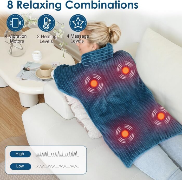 Heating Pads for Back Pain Relief,Wearable Electric Heating Pad with Massager, 24"x35" Extra Large Heated Pad for Neck and Shoulders Cramps,Auto-Shut Off,Machine Washable (Teal) - Image 4
