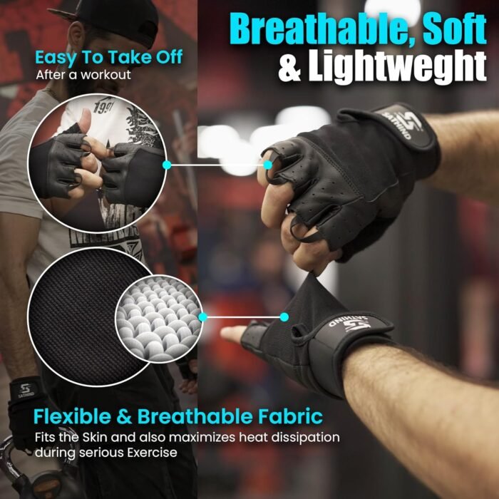 Leather Workout Gloves for Men & Women – Anti-Slip Weightlifting, Gym, and Cycling Gloves with StretchBack Mesh, Full Palm Protection Extra Grip for Fitness & Cross-Training Gloves - Image 4