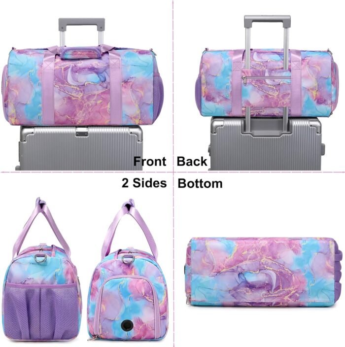 Gym Duffle Dance Ballet Bag with Separate Dry Wet Pocket and Shoes Compartment - Weekender Overnight Travel Foldable Bag for Girls Teen Women (Purple) - Image 4