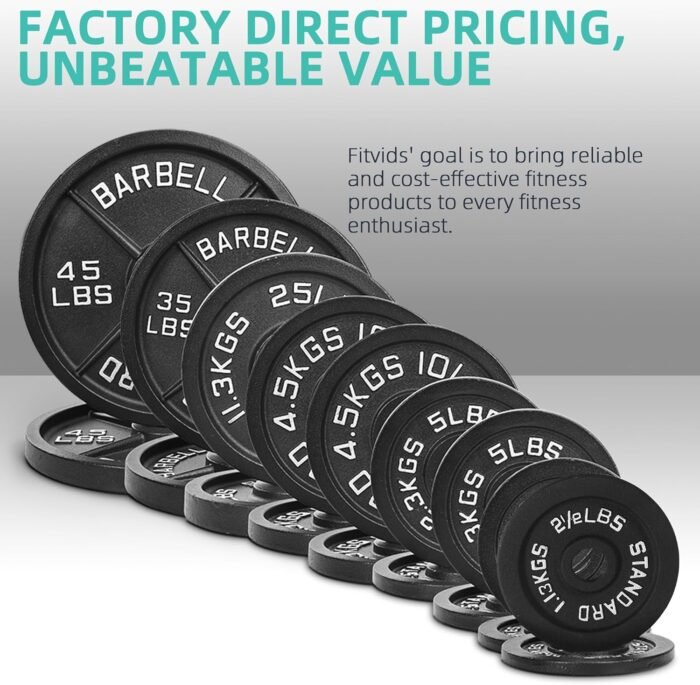 Barbell Weight Set, 5FT Standard Barbell with 1" Weight Plates (45LB-95LB Total) for Strength Training & Weightlifting, Multiple Styles - Image 5