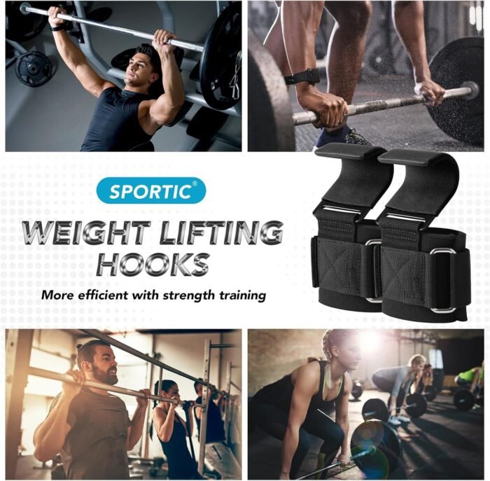SPORTIC Weight Lifting Hooks (Pair) - Heavy Duty Lifting Wrist Straps, Hand Grip Support for Deadlifts, Pull Ups, Shrugs, Weightlifting Hooks Gym Gloves for Men and Women - Image 6
