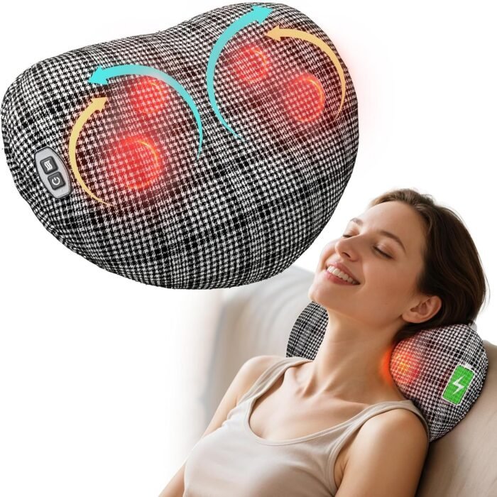 Back Massager for Pain Relief, Gifts for Women Men, Cordless 120min Neck and Back Massager, Plush Skin-Friendly Kneading Massage Pillow for Full Body Relaxation - Image 2