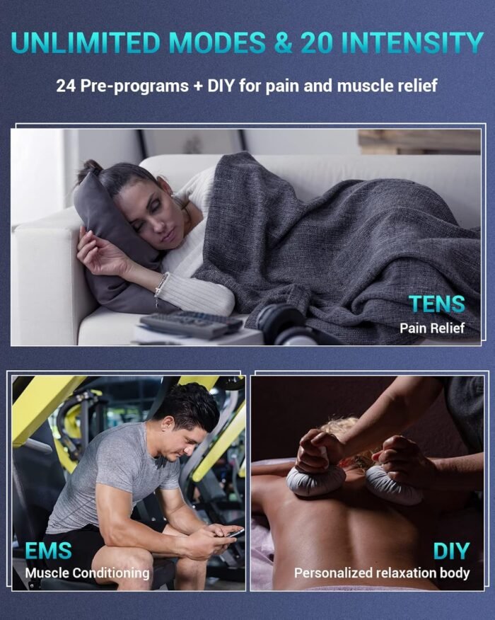 Comfytemp TENS Unit Muscle Stimulator for Pain Relief Therapy, FSA HSA Eligible TENS Machine with 24 Modes and DIY, Dual Channel EMS Unit, Pulse Muscle Massager for Back, Shoulder, Sciatica, Knee - Image 3