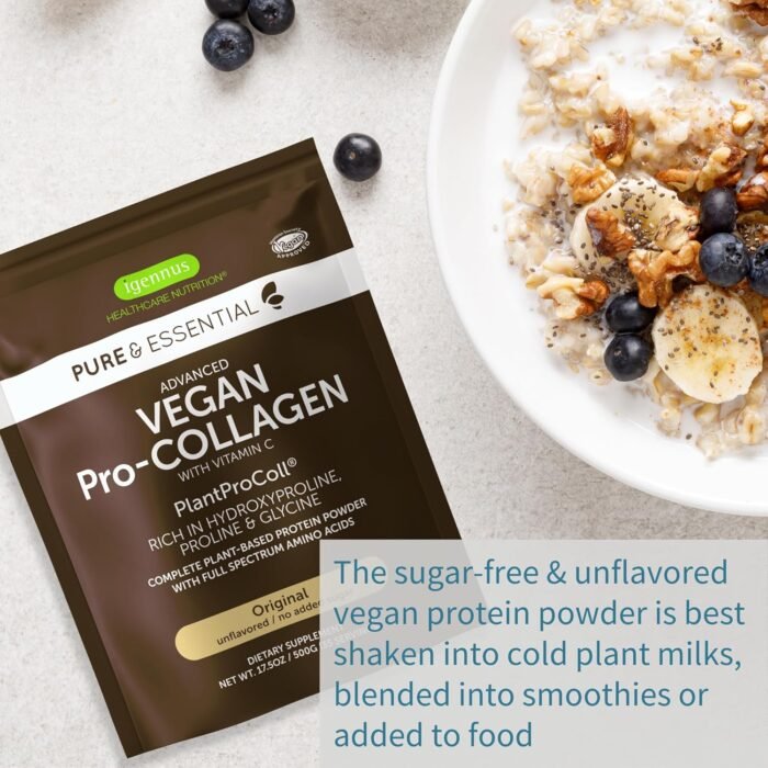 Igennus Vegan Collagen Peptide Powder, Enhanced with Glycine, Proline & Hydroxyproline & Cofactor Vitamin C, Non GMO, Complete Vegetarian Plant Based Collagen Powder Booster, 35 Servings - Image 6