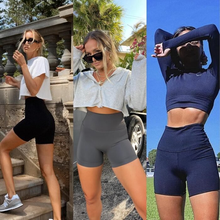 iaoja 3 Pack Biker Shorts for Women with Pockets-5" Tummy Control Fitness Athletic Workout Running Yoga Gym Shorts - Image 3