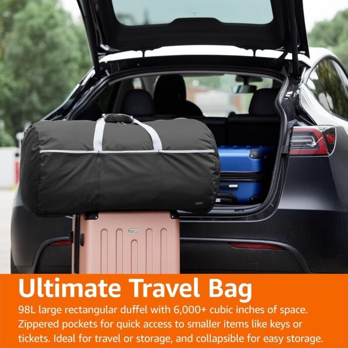 Amazon Basics 32" Extra Large Foldable Duffle Bag for Travel & Storage, with Exterior/Interior Zippered Pockets, Lightweight/Durable Nylon Material, 50-LBS Capacity, 9254 Cubic Inch (150L), Black - Image 7