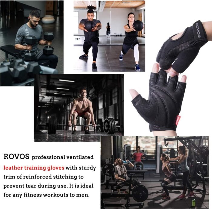 Workout Gloves for Men Ventilated Leather Weightlifting Gloves, Double-Layer Anti-Slip Palm with Foam Padding for Superior Grip and Hand Protection - Image 5