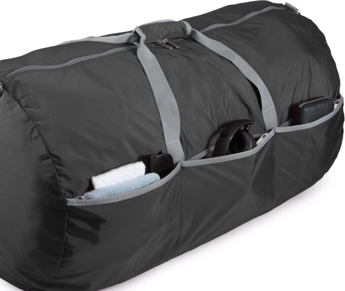 Amazon Basics 32" Extra Large Foldable Duffle Bag for Travel & Storage, with Exterior/Interior Zippered Pockets, Lightweight/Durable Nylon Material, 50-LBS Capacity, 9254 Cubic Inch (150L), Black - Image 6