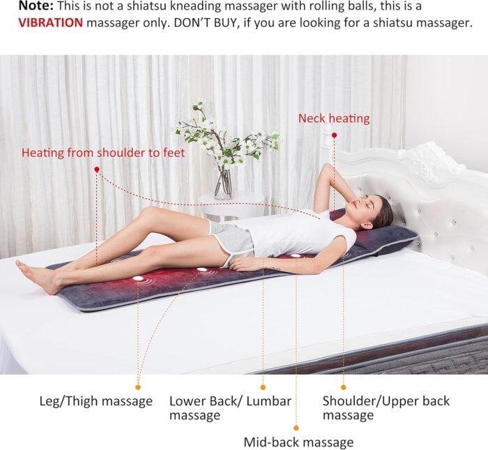 Snailax Memory Foam Full Body Massage Mat with Heat, Back Massager with 10 Vibration Motors, 6 Heating Pads, Massage Chair Pad for Neck, Back, Waist, Legs - Image 3