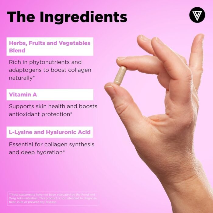 Vital Vitamins Vegan Collagen Booster - Plant-Based Collagen Supplements - Supports Hair, Skin, Nails & Joints - with Hyaluronic Acid - 60 Capsules - Image 6