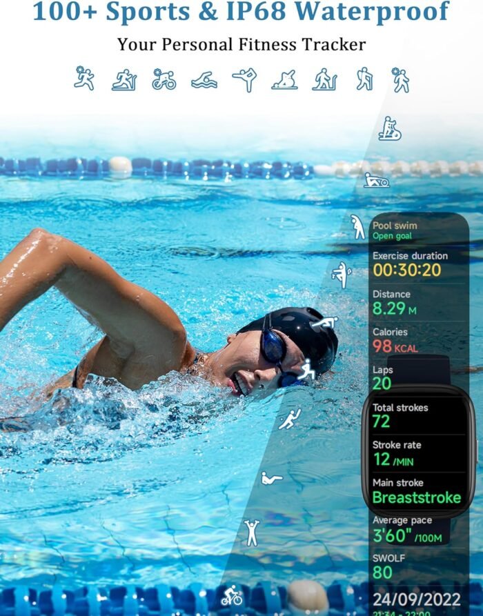 Smart Watch, Alexa Built-in, Answer/Make Calls 44mm Smartwatch Women Men, 1.83" Sports Watch IP68 Waterproof, Heart Rate SpO2 Sleep Stress Monitor, Step Counter Watch for Android & iOS Phone - Image 7