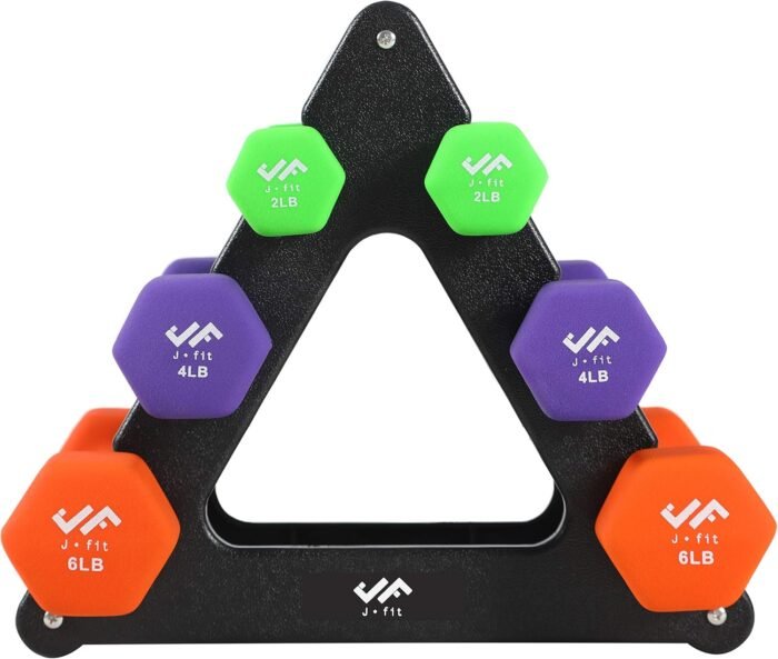 JFIT Dumbbell Set w/Durable Rack, Double Neoprene Coated Workout Weights, Solid Design Rack, 24 LB Set - Image 2