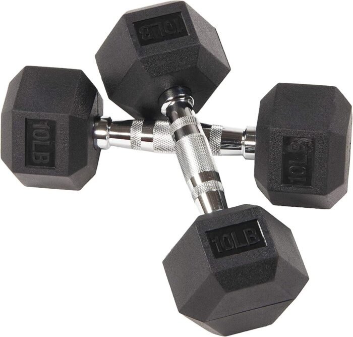 HULKFIT Rubber Coated Hex Shaped Dumbbell Weights - Black - Image 3