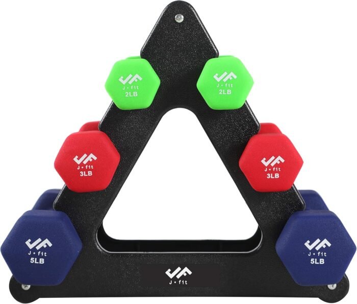 JFIT Dumbbell Set w/Durable Rack, Double Neoprene Coated Workout Weights, Solid Design Rack, 20 LB Set - Image 2