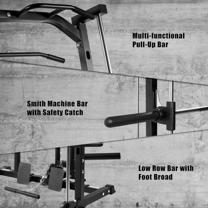 RitFit Smith Machine Power Rack with LAT-Pull Down System, Landmine, Barbell Bar, Plate Storage Pegs and More Training Attachment (Smith Machine 1.0), Black - Image 6