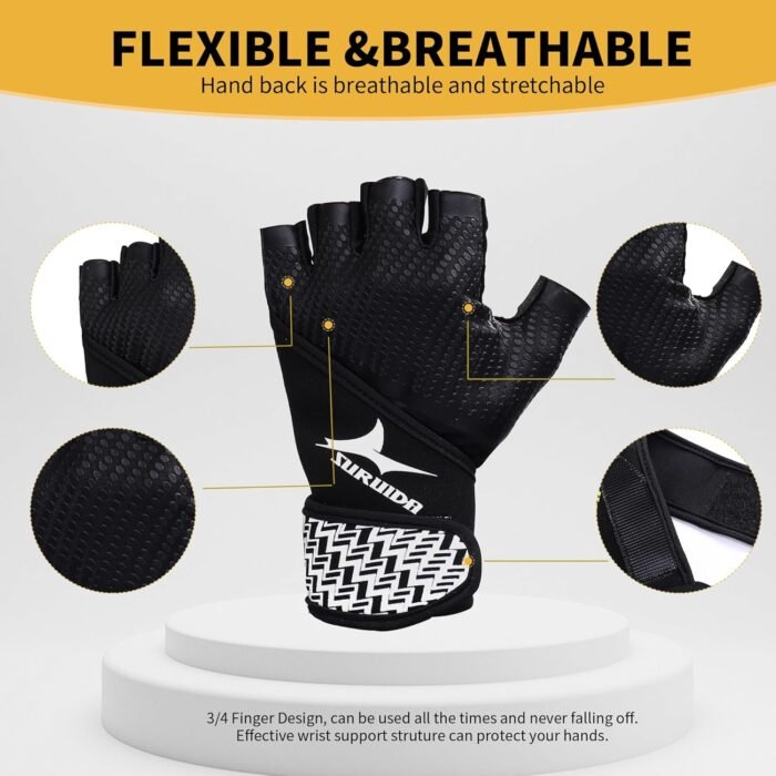 Workout Gloves for Men&Women,Full Palm Protection Weight Lifting Gym Gloves Half Finger Cycling Exercise Gloves with Wrist Wrap Support - Image 4