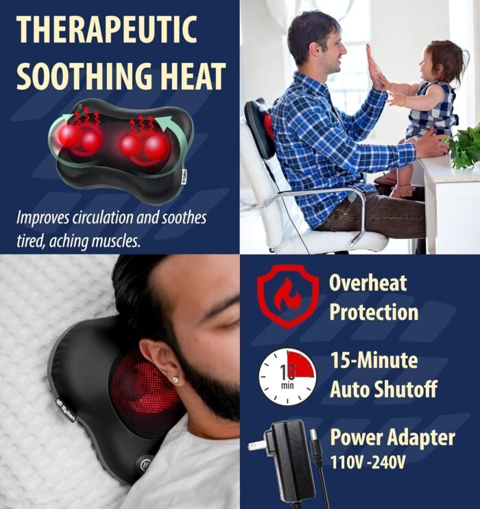 Zyllion Shiatsu Back and Neck Massager with Heat (FSA HSA Eligible) Cordless Rechargeable 3D Kneading 2-Speed Electric Deep Tissue Massage Pillow for Muscle Pain Relief on Shoulder, Leg, Foot ZMA-34RB - Image 8
